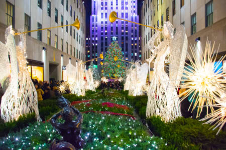 NEW YORK-DECEMBER 3: The world famous Rockefeller Christmas tree and holiday decorations on December 3 2015 in New York City.のeditorial素材