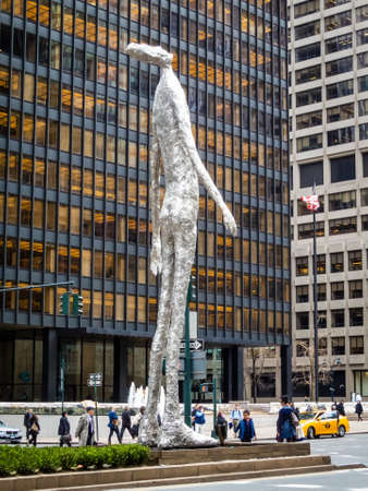 NEW YORK-MARCH 31-Looking Up? a very tall modern art sculpture by Tom Friedman on Park Avenue, March 31 2016 in New York City.のeditorial素材