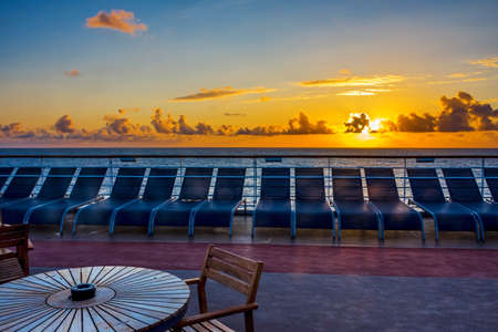 The sunrise view on board a cruise ship in the North Atlantic.の写真素材