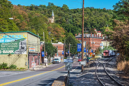 JIM THORPE, PENNSYLVANIA, - SEPTEMBER 28: Railroad tracks along Route 209 lead into Scenic Jim Thorpe on September 28 2016 in Pennsylvania.のeditorial素材