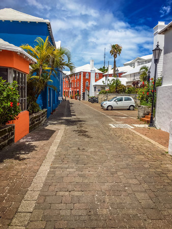 ST.GEORGE,BERMUDA, MAY 27 - Colorful style architecture and white roof shops of St. George are...