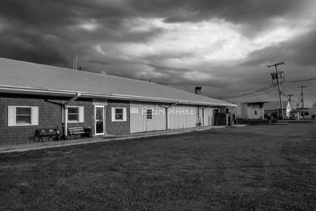 MIDDLETOWN, NEW JERSEY- AUGUST 6 - A black and white view of the old Fish Market on August 6 2016 in Middletown NJ.のeditorial素材