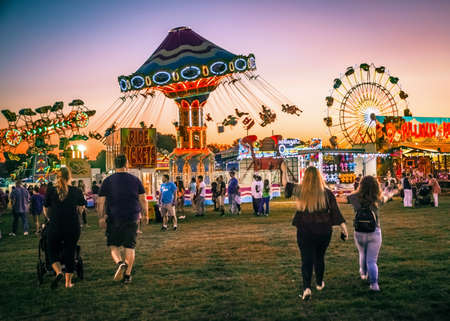 WEST WINDSOR, NEW JERSEY - September 23 - Amusement park rides and plenty of people attended The 18th Annual Mercer County Italian American Festival on September 23, 2017 in West Windsor NJ.のeditorial素材