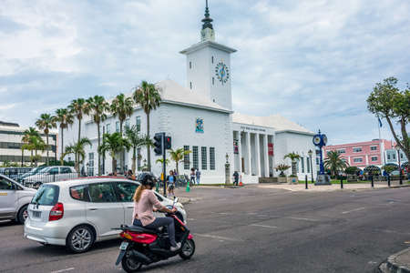 HAMILTON,BERMUDA, MAY 25 - Motor scooters are a popular way too sightsee around town in Hamilton Bermuda.のeditorial素材