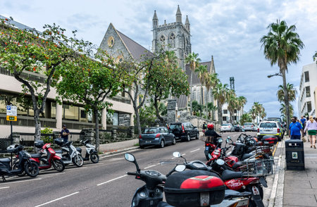 HAMILTON,BERMUDA, MAY 25 - Motor scooters are a popular way too sightsee around town as seen here by...