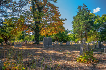 BORDENTOWN, NEW JERSEY-SEPTEMBER 3: A historic old cemetery behind a church as seen on September 3...