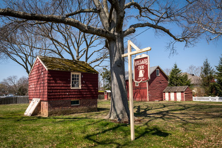 ENGLISHTOWN, NEW JERSEY - APRIL 14 - A scenic view of the grounds of the historic Village Inn on April 14 2018 in Englishtown New Jersey.のeditorial素材