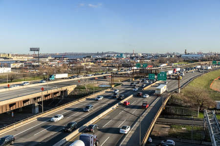 NEWARK, NEW JERSEY - APRIL 20 - A wide angle view of the New Jersey Turnpike on April 20 2018 in Newark New Jersey.のeditorial素材