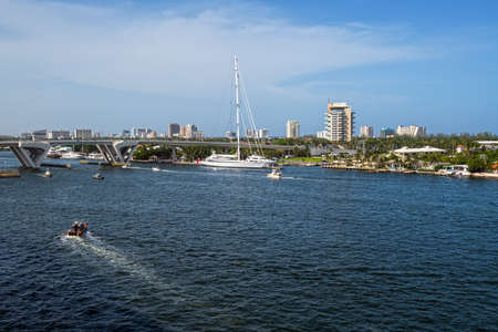 A view from Port Everglades and the Route A1A bridge in Fort Laurderdale Florida.のeditorial素材