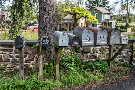TINICUM, PENNSYLVANIA - OCTOBER 16 -United States Postal Service RFD mail boxes as seen on October...