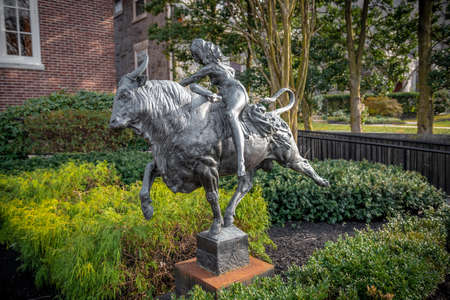 HADDONFIELD, NEW JERSEY - MARCH 30 - A bronze statue by Joshua Koffman titled âEuropaâ from Greek mythology as seen on March 30 2019 in Haddonfield New Jersey.のeditorial素材
