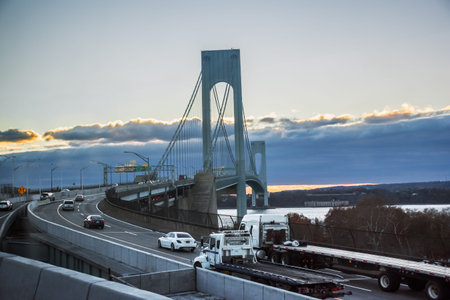 NEW YORK-NOVEMBER 22: The ramp leading onto the Verrazano Bridge on November 22 2017 in New York...