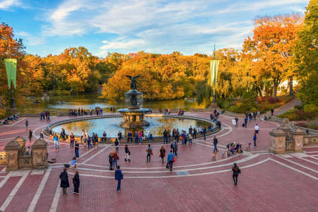 NEW YORK-OCTOBER 29: The Bethesda Fountain in Central Park a very popular tourist destination on October 29 2015 in New York City.のeditorial素材
