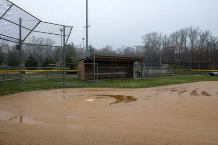 A baseball field on a overcast day while sports are suspended due to the Coronavirus.の写真素材