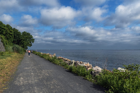 ATLANTIC HIGHLANDS, NEW JERSEY - JUNE 27: People out for a jog or walk along the Henry Hudson Trail...