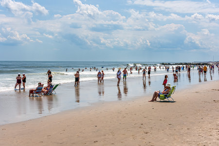 BELMAR, NEW JERSEY-AUGUST 1- People enjoy the day on the beach on August 1 2015 in Belmar New Jersey.のeditorial素材