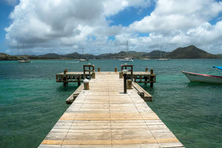 A dock on Pigeon Island on the scenic island of Saint Lucia.の写真素材