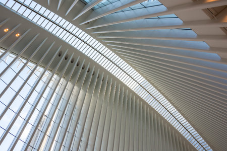 The modern patterned ceiling in the World Trade Center in New York City.