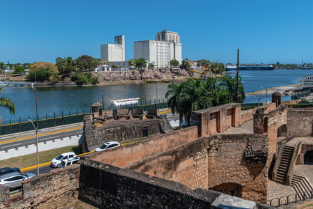 SANTO DOMINGO - MARCH 30 - A scenic view of the Colonial City ruins along the Obama River in on March 30 2023 in Santo Domingo, the Dominican Republic.のeditorial素材