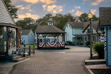 SMITHVILLE, NEW JERSEY - AUGUST 2: An end of day view of the shops and gazebo on August 2, 2024 in...