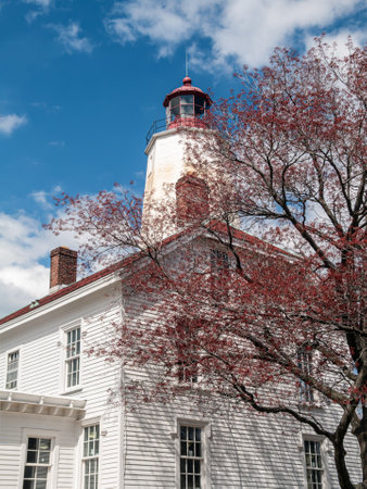 A Spring look at the Sandy Hook Lighthouse in New Jersey.の写真素材