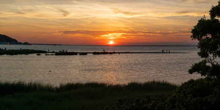 A panoramic view of Sandy Hook Bay along the Jersey shore.の写真素材