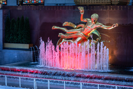 NEW YORK-DECEMBER 7: The Prometheus statue and fountain in Rockefeller Center on December 7 2015 in midtown Manhattan.のeditorial素材