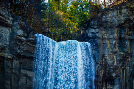 A close-up look at the top of the Taughannock Falls in the Finger Lakes region of New York State.の写真素材