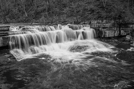 A black and white look at Taughannock lower falls in the Finger Lakes region of New York State.の写真素材