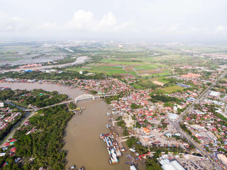 Aerial view of the river in the fisherman villageの写真素材