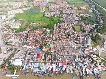 Aerial view of the fisherman village in Asia,Malaysia.の写真素材