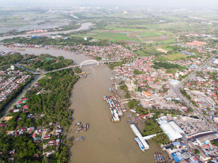 Aerial view of the river in the fisherman villageの写真素材