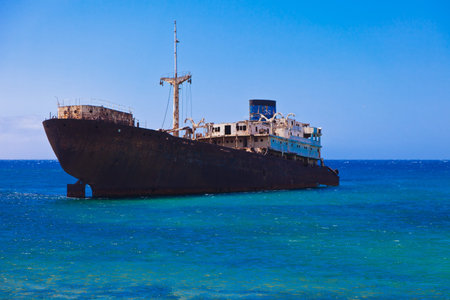 Shipwreck on the seaの写真素材