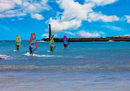 Windsurfers on the seaの写真素材