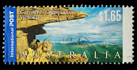 AUSTRALIA - CIRCA 2002  An Australian Used Postage Stamp showing the Grampians in Victoria, circa 2002のeditorial素材