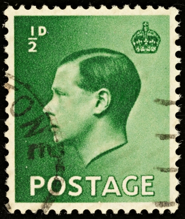 UNITED KINGDOM - CIRCA 1936: An English Half Pence Green Used Postage Stamp showing Portrait of King Edward VIII, circa 1936 のeditorial素材
