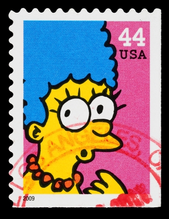 United States - CIRCA 2009  A Used Postage Stamp printed in the United States, showing Marge Simpson from the Simpsons TV Show, circa 2009のeditorial素材