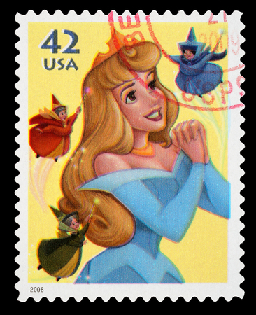 United States - CIRCA 2008  A Used Postage Stamp printed in the United States, showing Princess Aurora from the Disney film Sleeping Beauty, circa 2008のeditorial素材