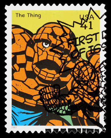 UNITED STATES - CIRCA 2007: A Used Postage Stamp printed in the USA showing the Fantastic Four Superhero The Thing, circa 2007のeditorial素材