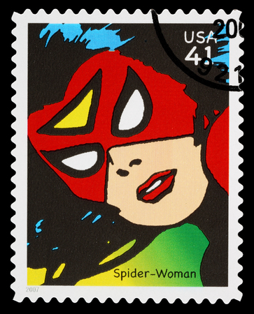 UNITED STATES - CIRCA 2007: A Used Postage Stamp printed in the USA showing the Superhero Spider Woman, circa 2007のeditorial素材