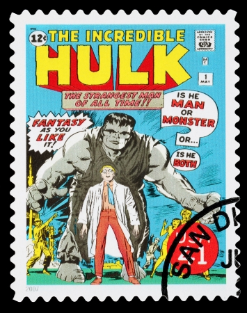 UNITED STATES - CIRCA 2007: A Used Postage Stamp printed in the USA showing the Superhero The Incredible Hulk, circa 2007のeditorial素材