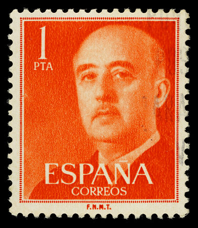 Spain - CIRCA 1955: A Used Postage Stamp from Spain showing portrait of General Francisco Franco, circa 1955のeditorial素材
