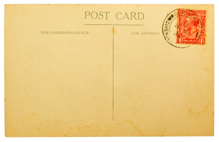 BRITAIN - CIRCA 1932  Blank Antique Back of Postcard with Cancelled British One Penny Red Stamp Isolated on White Background, circa 1932 の写真素材