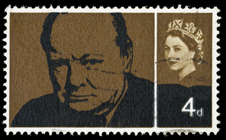 UNITED KINGDOM - CIRCA 1965: A used postage stamp printed in Britain showing Sir Winston Churchill, circa 1965のeditorial素材