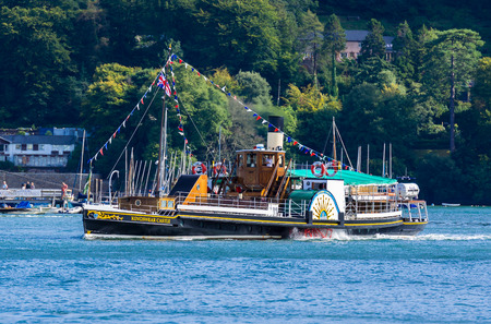 DARTMOUTH, UNITED KINGDOM - AUGUST 28, 2015: KIngswear Castle Paddle Steamer. The Kingswear Castle runs Visitor Pleasure Cruises on the River Dart at Kingswear and Dartmouth, Devonのeditorial素材