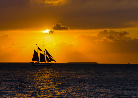 Sailing Schooner at Sunset, Key West, Floridaの写真素材