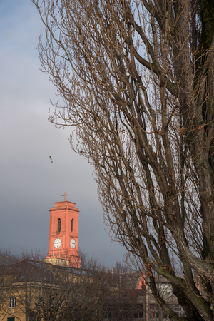 Red church, Neuchatel town, Switzerland, Europeの写真素材