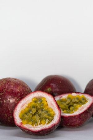 Half cut passion fruitの写真素材