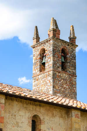 Medieval bell tower, Monteriggioni, Tuscany, Italy, Europeの写真素材