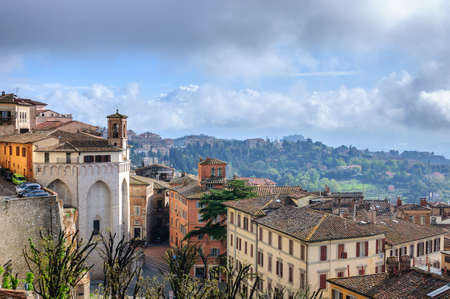 Umbria cloudy landscape, Perugia, Italyの写真素材